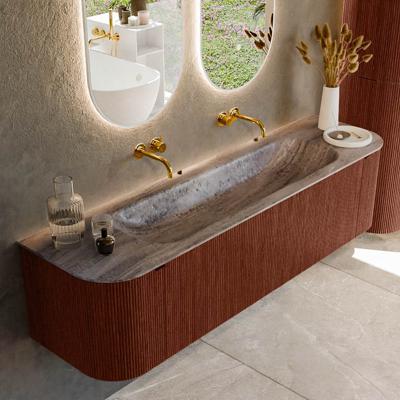 Badmeubel Mondiaz Kurve-Dlux | 170 cm | Meubelkleur Ruby | Wastafelkleur Oza | Solid surface | Wasbak midden spoelbak | Zonder kraangat(en)