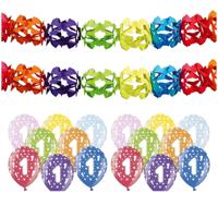 Partydeco 1 jaar feestartikelen pakket - 2x slingers en 12x ballonnen - verjaardag versiering Partydeco 1 jaar feestartikelen pakket - 2x slingers en 12x ballonnen - verjaardag versiering