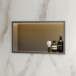 Wandnis Lucio | Inbouw | 30x61x7 cm | Met verlichting | 1 vak | Gun metal