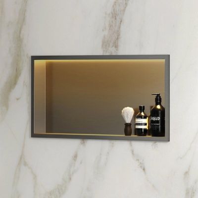 Wandnis Lucio | Inbouw | 30x61x7 cm | Met verlichting | 1 vak | Verouderd ijzer - Gunmetal