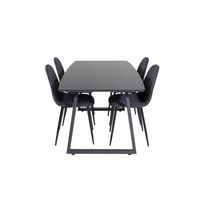 IncaBLBL eethoek eetkamertafel uitschuifbare tafel lengte cm 160 / 200 zwart en 4 Polar eetkamerstal zwart. - thumbnail