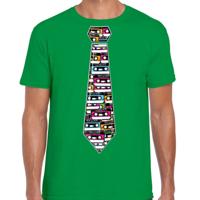 Cadeau T-shirt voor heren - cassettebandje stropdas - groen - muziek fan