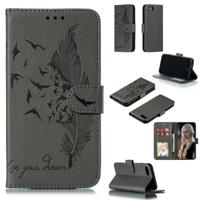 Feather patroon Litchi textuur horizontale Flip lederen draagtas met portemonnee & houder & kaartsleuven voor iPhone 8/7 (grijs)
