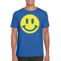 Verkleed T-shirt voor heren - smiley - blauw - carnaval/foute party - feestkleding - thumbnail