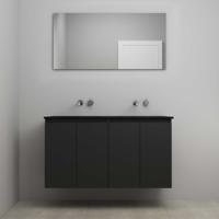 On-Line Badkamermeubelset - 120 cm - Voorgemonteerd - Greeploze Ladestructuur - Acryl Wastafel - zonder Kraangat - Spiegel - Mat Zwart - V02