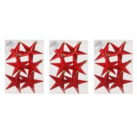 24x stuks kunststof kersthangers sterren rood 10 cm kerstornamenten - Kersthangers - thumbnail