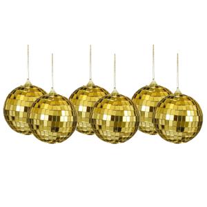 Disco kerstballen - 6x stuks - goud - 8 cm - foam - spiegelbol/discobol