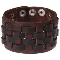 Bruine geweven leren armband heren