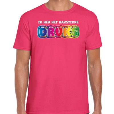Foute party t-shirt voor heren - Ik heb het hartstikke druks - roze - carnaval/themafeest