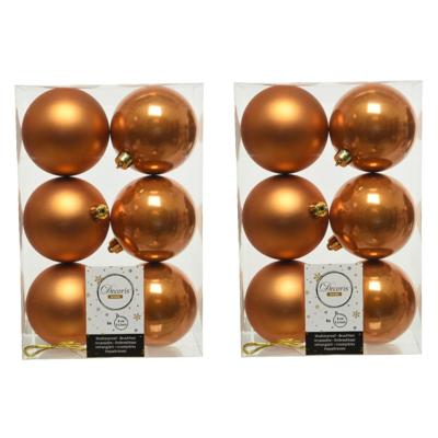 Decoris Kerstballen - 24x st - cognac bruin - D8 cm - kunststof - kerstversiering
