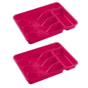 2x stuks bestekbakken/bestekhouders 5-vaks fuchsia roze 34 x 26 x 5 cm