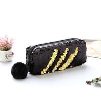 3 stuks omkeerbare Sequin potlood geval voor meisjes school levert super grote briefpapier gift magische make-up tas (zwart + goud)