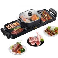 VEVOR 2 in 1 Bbq Grill Hete Pot 2400W Multifunctionele Elektrische Grill Hot Pot 73,5x26,5x19 cm Grill Indoor Hot Pot van Gegoten Aluminium en Gehard