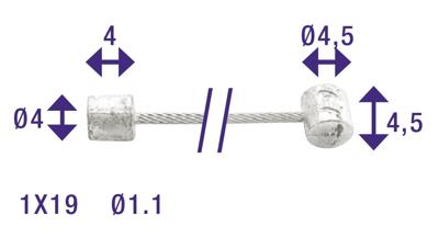 Elvedes Schakel binnenkabel 2250mm verzinkt ø1,1mm shimano huret n-nippel en t-nippel (op kaart)