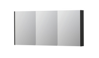 INK SPK2 spiegelkast met 3 dubbelzijdige spiegeldeuren, 6 verstelbare glazen planchetten, stopcontact en schakelaar 160 x 14 x 73 cm, mat zwart