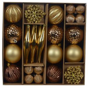 Kerstballen en ornamenten set - 46-delig - bruin/goud - kunststof - kerstboomversiering