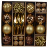 Kerstballen en ornamenten set - 46-delig - bruin/goud - kunststof - kerstboomversiering - thumbnail