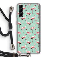 Flamingoprint groen: Samsung Galaxy S21 Plus Transparant Hoesje met koord