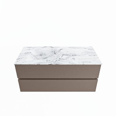 MONDIAZ VICA-DLUX 110cm badmeubel onderkast Smoke 2 lades. Inbouw wastafel CLOUD links zonder kraangat, kleur Glace.