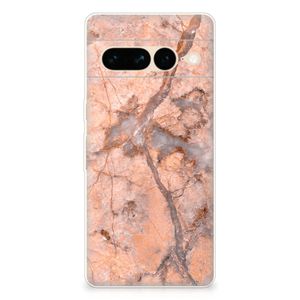 Google Pixel 7 Pro TPU Siliconen Hoesje Marmer Oranje