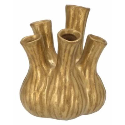 Home & Styling Bloemenvaas Tulips - tulpenvaas - mat goud - D13 x H16 cm - keramiek