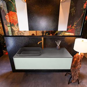 Badkamermeubelset Mondiaz Erin 120 cm met 1 Lade met RIDGE Wastafel Links Dark grey met 1 kraangat Greeploos Mat Greey