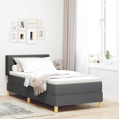 Boxspringbed met Matras in Donkergrijs - 90 x 190 cm, Stof.