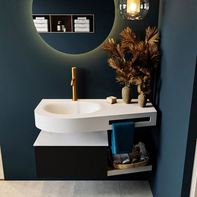 MONDIAZ RIVA 100cm badmeubel onderkast / planchet kleur Urban met 1 lade. Wastafel DULCET links 1 kraangat kleur Talc. MONDIAZ RIVA 100cm badmeubel onderkast / planchet kleur Urban met 1 lade. Wastafel DULCET links 1 kraangat kleur Talc.