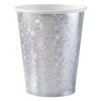 Santex feest wegwerp bekertjes - glitter - 10x stuks - 270 ml - zilver   -