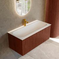 Badmeubel Mondiaz Kurve | 100 cm cm | Meubelkleur Ruby | Wastafelkleur Talc | Solid surface | Wasbak midden spoelbak | 1 kraangat