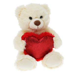 Pluche knuffelbeer/teddybeer met hartje - wit - 26 cm   -