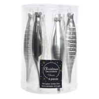 Decoris kerstbal pegels - 6x - zilver - D15 cm - glas - kersthangers - ijspegels