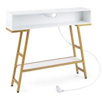 Console met Ledverlichting en Oplaadstation 3-Traps Haltafel met Opbergruimte en Legplank Smalle Salontafel 100 x 20 x 86,5 cm-Wit