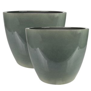 2x stuks plantenpot/bloempot in een strakke Scandinavische look antraciet Dia 24 cm en Hoogte 22 cm