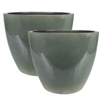 2x stuks plantenpot/bloempot in een strakke Scandinavische look antraciet Dia 24 cm en Hoogte 22 cm