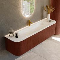 Badmeubel Mondiaz Kurve-Dlux | 170 cm cm | Meubelkleur Ruby | Wastafelkleur Ostra | Solid surface | Wasbak midden spoelbak | 1 kraangat