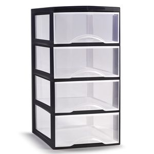 Ladeblokje/bureau organizer met 4x lades - transparant/zwart - L18 x B25 x H33 cm - plastic