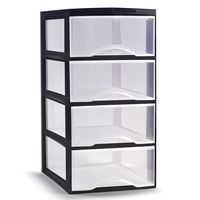 Ladeblokje/bureau organizer met 4x lades - transparant/zwart - L18 x B25 x H33 cm - plastic