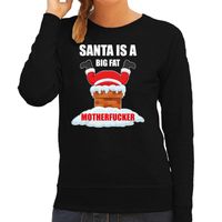 Foute Kerstsweater / outfit Santa is a big fat motherfucker zwart voor dames - thumbnail