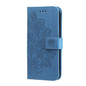 Samsung Galaxy S22 Ultra hoesje - Bookcase - Pasjeshouder - Portemonnee - Bloemenprint - Kunstleer - Blauw