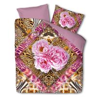 Dekbedovertrek Flower Fantasy - Tweepersoons (200x220 cm) - / Roze Polyester-katoen - Dessin: Bloemen - Fresh and Co - Dekbed-Discounter.nl
