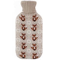 Warmwaterkruik 2 liter met zachte gebreide vossen print hoes beige