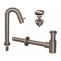 INK 5A Fonteinkraanset - staande Fonteinkraan - hoog gebogen - always open - plug en designSifon - nikkel geborsteld 9902485