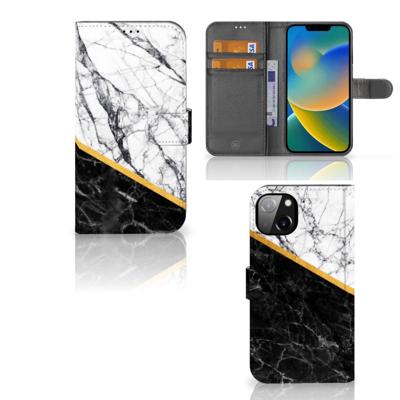 iPhone 14 Plus | Bookcase | Marmer Wit Zwart - Origineel Cadeau Man