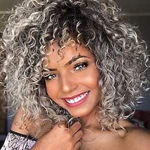 grijze pruiken voor vrouwen synthetische pruik krullende bob pixie cut pruik halflang grijs synthetisch haar vrouwenfeest synthetisch ombre haar grijs ombre / afro-amerikaanse pruik Lightinthebox