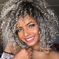 grijze pruiken voor vrouwen synthetische pruik krullende bob pixie cut pruik halflang grijs synthetisch haar vrouwenfeest synthetisch ombre haar grijs ombre / afro-amerikaanse pruik Lightinthebox - thumbnail