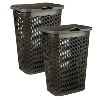 Wasmand Ventilation - 2x - met deksel - bruin - kunststof - 51 liter - 43 x 35 x 61 cm