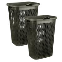 Wasmand Ventilation - 2x - met deksel - bruin - kunststof - 51 liter - 43 x 35 x 61 cm