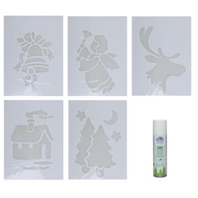 Kerst sfeer raamsjablonen met ECO spuitsneeuw - 5x stuks - 22 x 35 cm - raamdecoratie