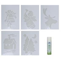 Kerst sfeer raamsjablonen met ECO spuitsneeuw - 5x stuks - 22 x 35 cm - raamdecoratie